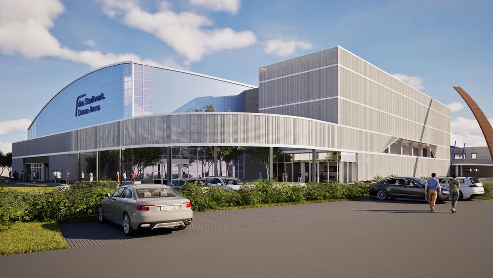 Visualisierung des Anbau West an die Donau-Arena